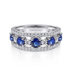 14K White Gold Round Sapphire and Diamond Ring