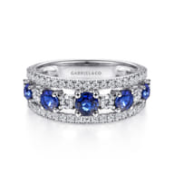 14K White Gold Round Sapphire and Diamond Ring