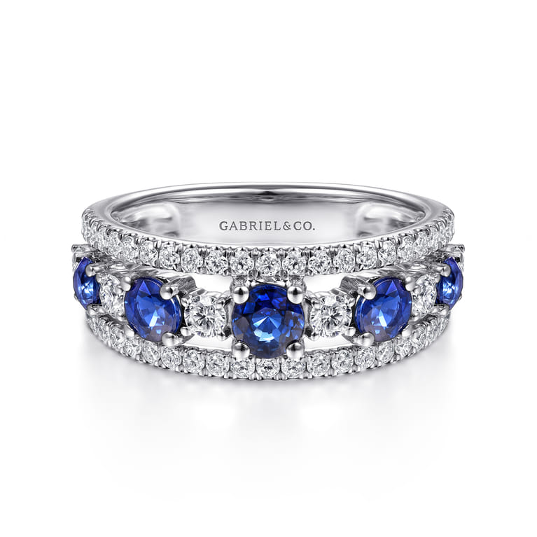 14K White Gold Round Sapphire and Diamond Ring - 0.6 ct - Shot 1
