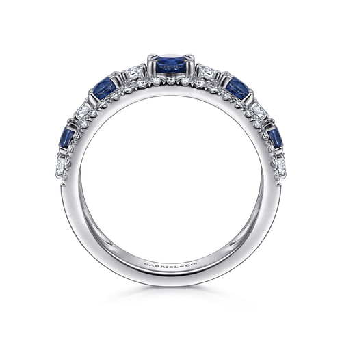 14K White Gold Round Sapphire and Diamond Ring - 0.6 ct - Shot 2