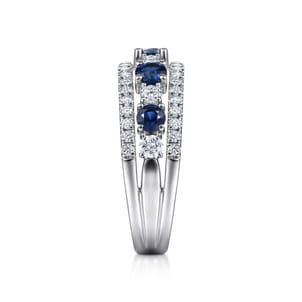 14K White Gold Round Sapphire and Diamond Ring