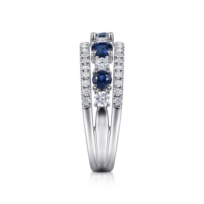 14K White Gold Round Sapphire and Diamond Ring