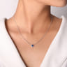 14K White Gold Round Sapphire and Hexagonal Diamond Halo Pendant Necklace - 0.09 ct