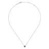 14K White Gold Round Sapphire and Pave Diamond Halo Necklace - 0.08 ct