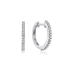 14K White Gold Round Scalloped 15mm Diamond Huggie Earrings