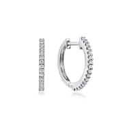 14K White Gold Round Scalloped 15mm Diamond Huggie Earrings