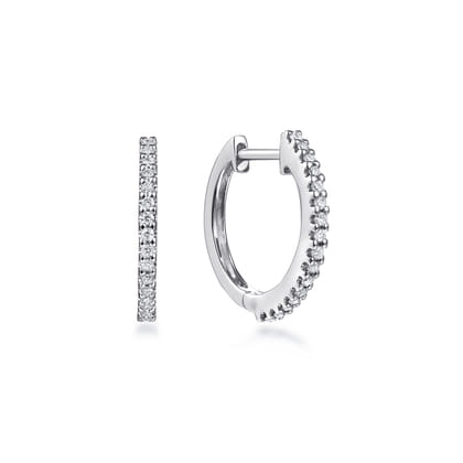 14K White Gold Round Scalloped 15mm Diamond Huggie Earrings