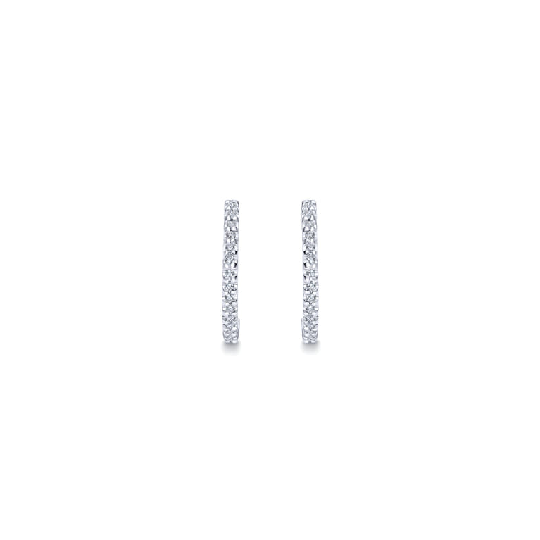 14K White Gold Round Scalloped 15mm Diamond Huggie Earrings - 0.12 ct - Shot 3
