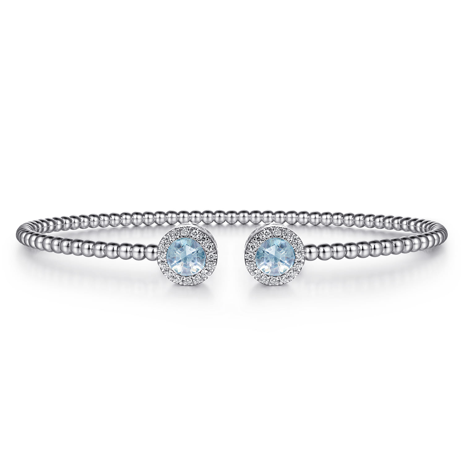 14K White Gold Round Sky Blue Topaz and Diamond Halo Bujukan Bangle - 0.16 ct - Shot 1