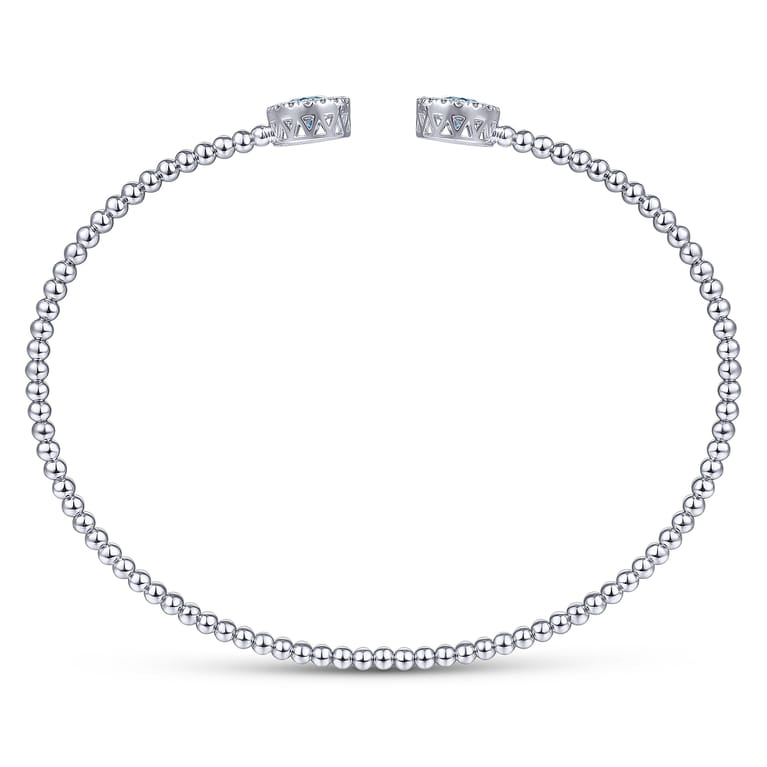 14K White Gold Round Sky Blue Topaz and Diamond Halo Bujukan Bangle - 0.16 ct - Shot 3