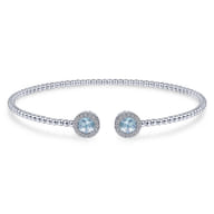 14K White Gold Round Sky Blue Topaz and Diamond Halo Bujukan Bangle