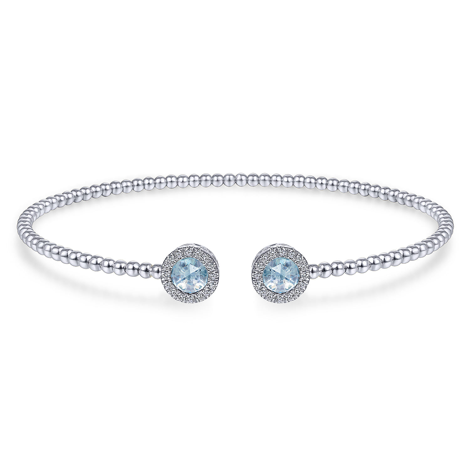 14K White Gold Round Sky Blue Topaz and Diamond Halo Bujukan Bangle - 0.16 ct - Shot 1