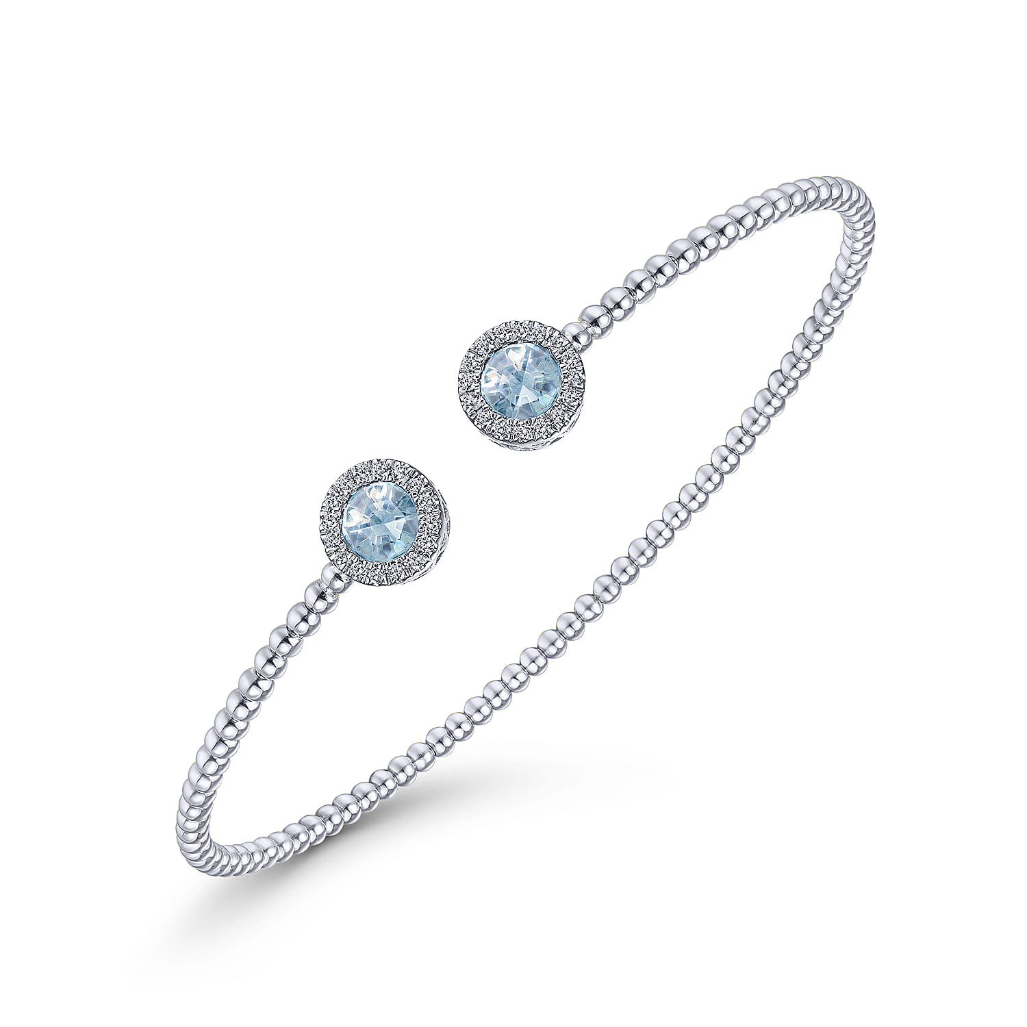 14K White Gold Round Sky Blue Topaz and Diamond Halo Bujukan Bangle - 0.16 ct - Shot 2