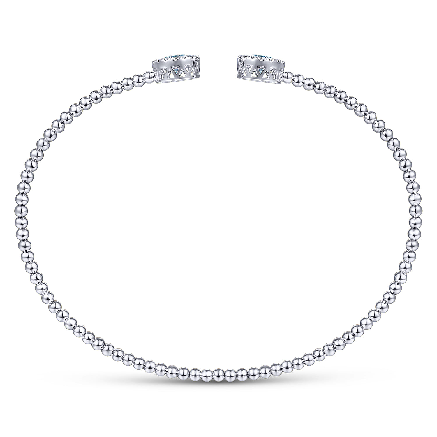 14K White Gold Round Sky Blue Topaz and Halo Bujukan Bangle - 0.16 ct - Shot 3