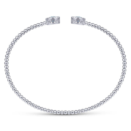 14K White Gold Round Sky Blue Topaz and Halo Bujukan Bangle