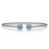 14K White Gold Round Swiss Blue Topaz and Diamond Halo Bujukan Bangle - 0.16 ct