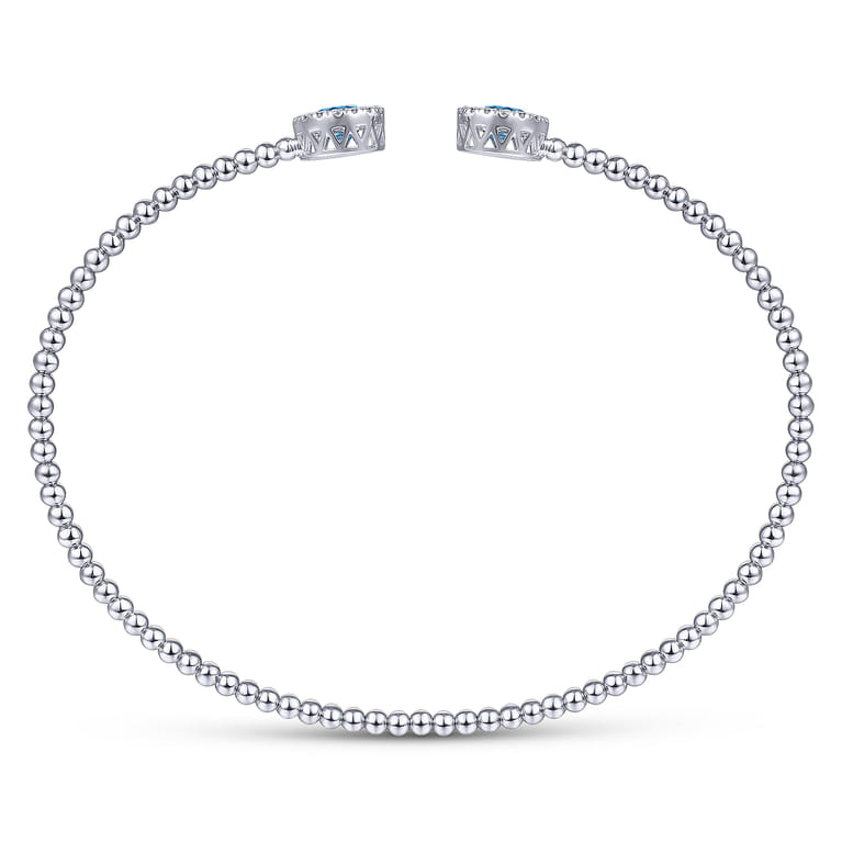 14K White Gold Round Swiss Blue Topaz and Diamond Halo Bujukan Bangle - 0.16 ct - Shot 3