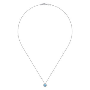 14K White Gold Round Swiss Blue Topaz and Diamond Halo Pendant Necklace