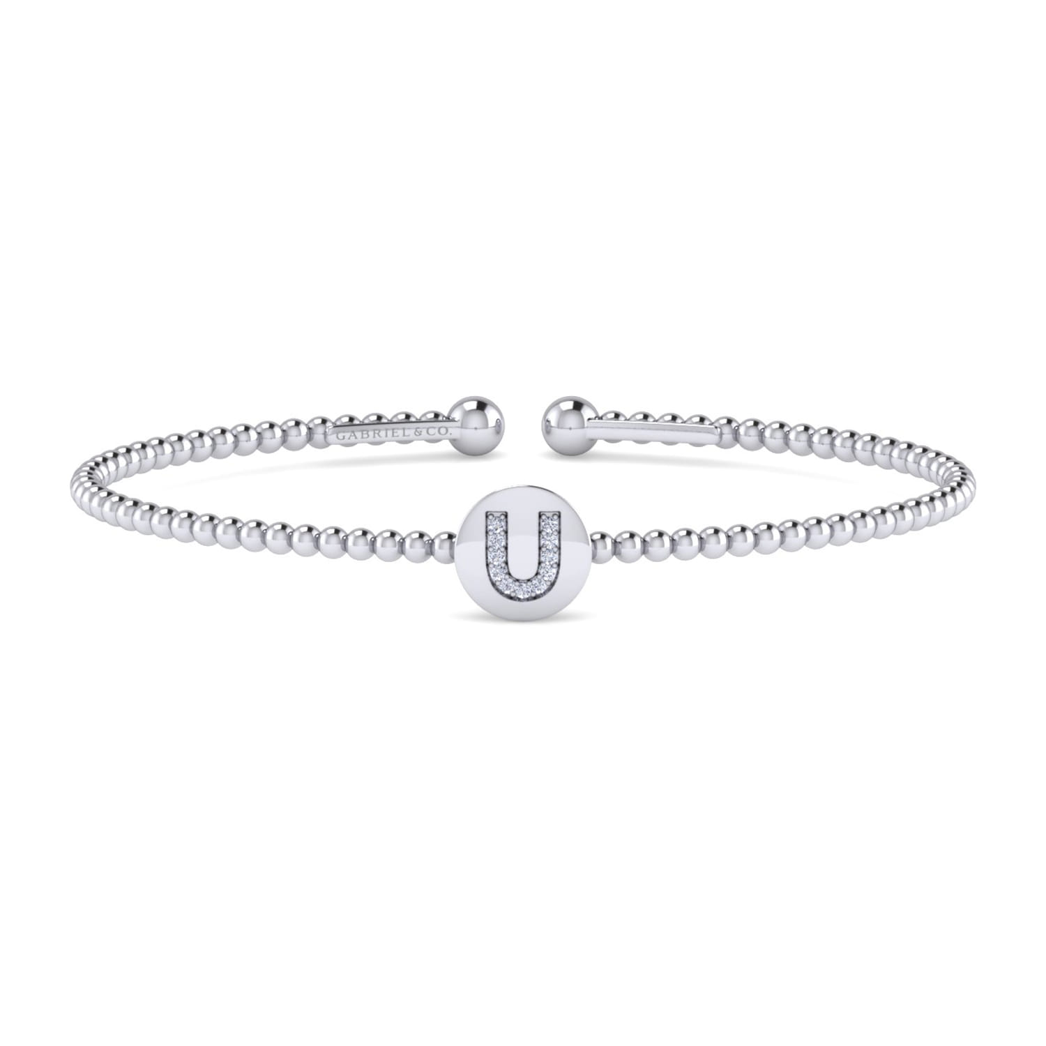 14K White Gold Round U Initial Diamond Bujukan Cuff Bracelet - 0.04 ct - Shot 1