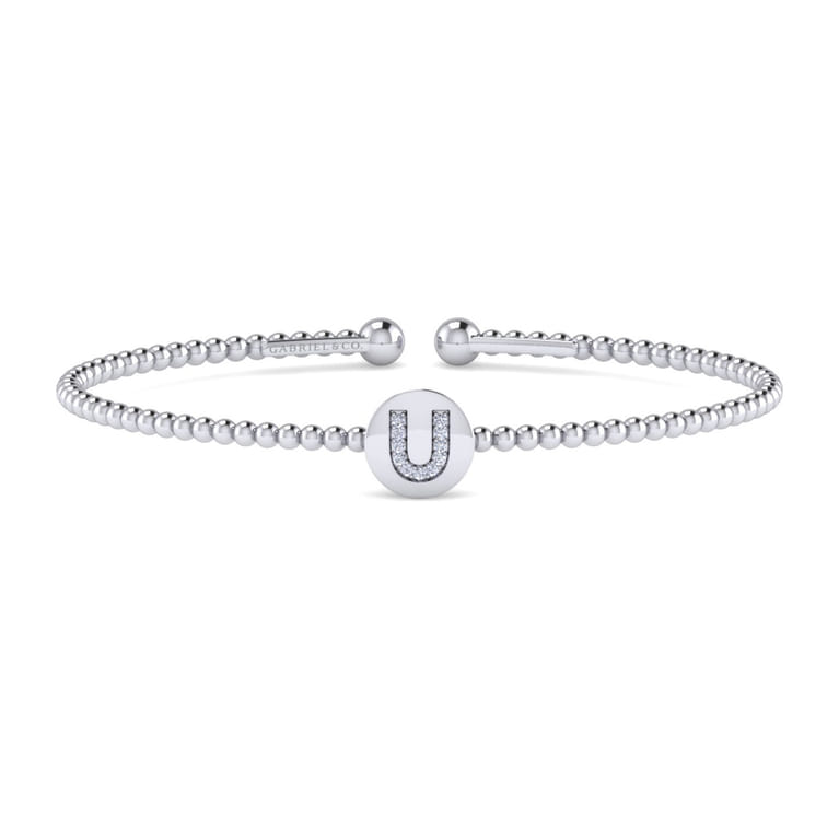 14K White Gold Round U Initial Diamond Bujukan Cuff Bracelet - 0.04 ct - Shot 1