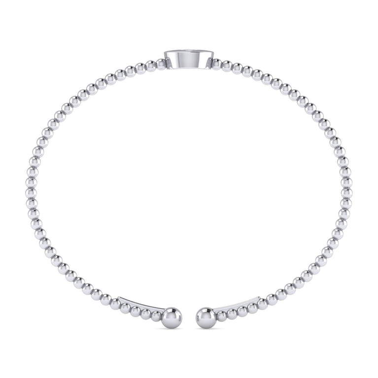 14K White Gold Round V Initial Diamond Bujukan Cuff Bracelet - 0.04 ct - Shot 3