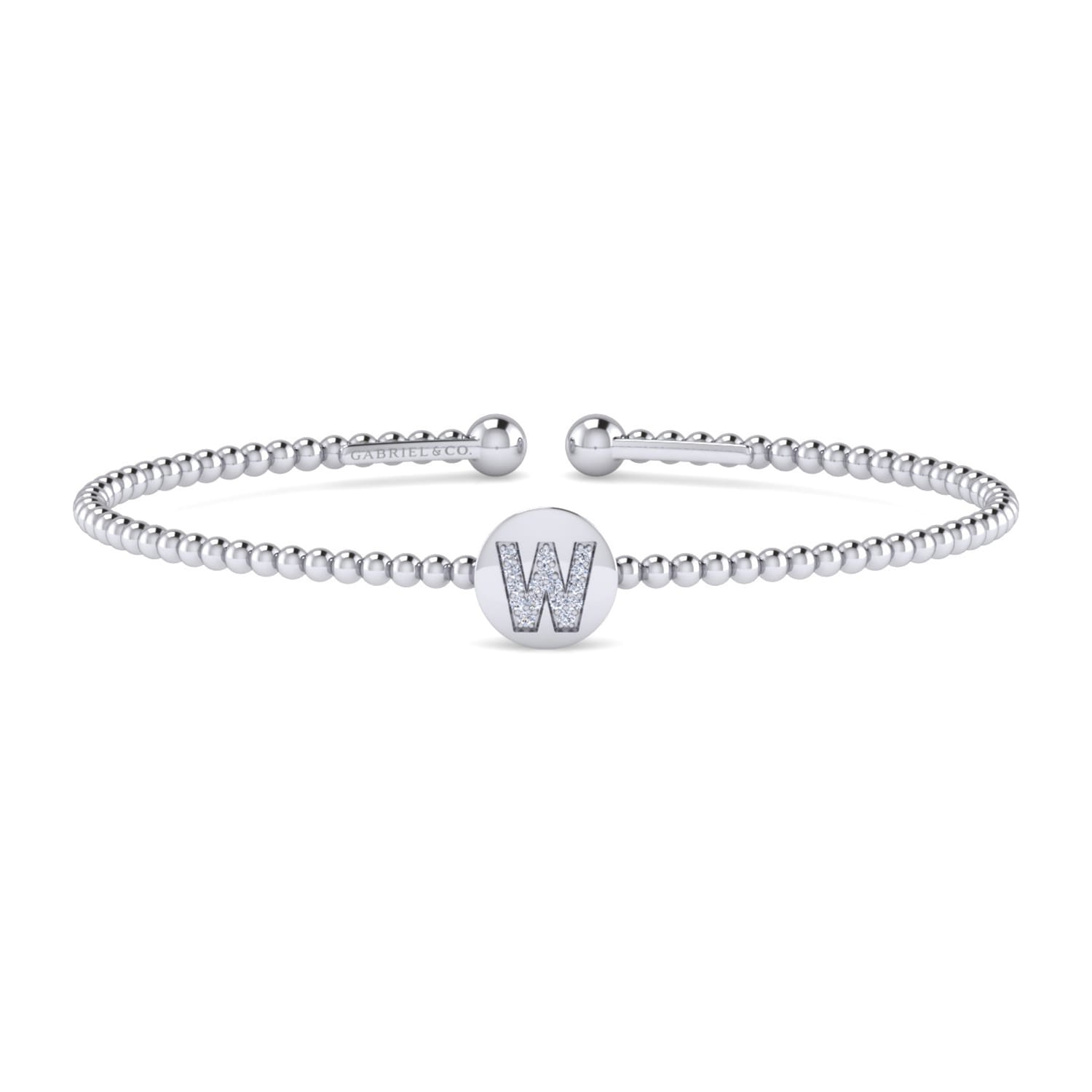 14K White Gold Round W Initial Diamond Bujukan Cuff Bracelet - 0.06 ct - Shot 1