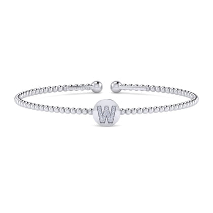 14K White Gold Round W Initial Diamond Bujukan Cuff Bracelet