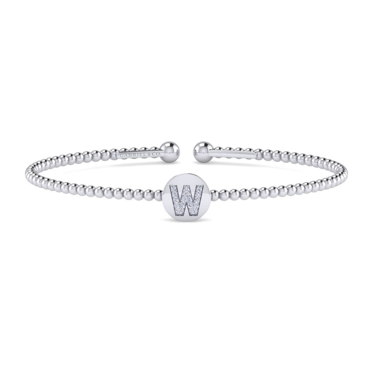 14K White Gold Round W Initial Diamond Bujukan Cuff Bracelet - 0.06 ct - Shot 1