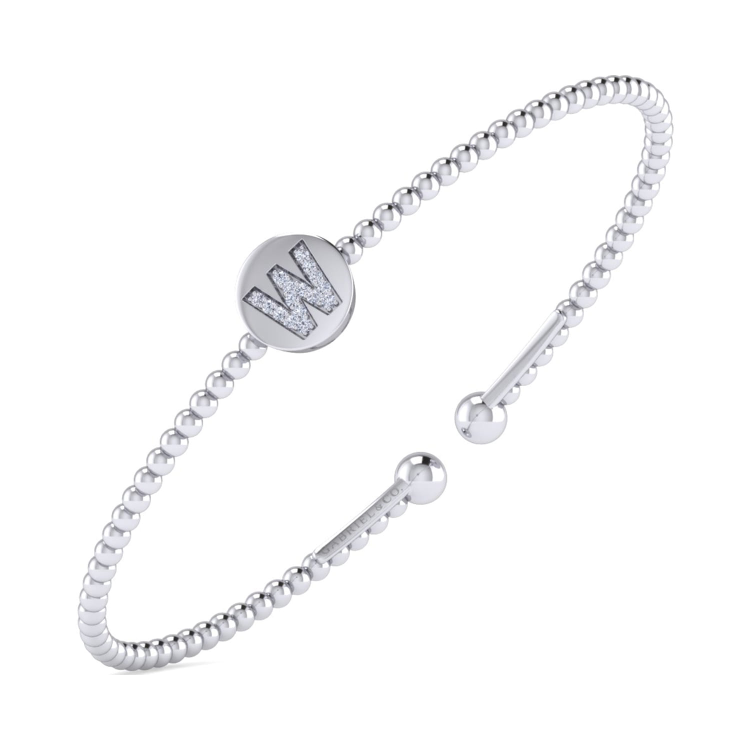14K White Gold Round W Initial Diamond Bujukan Cuff Bracelet - 0.06 ct - Shot 2