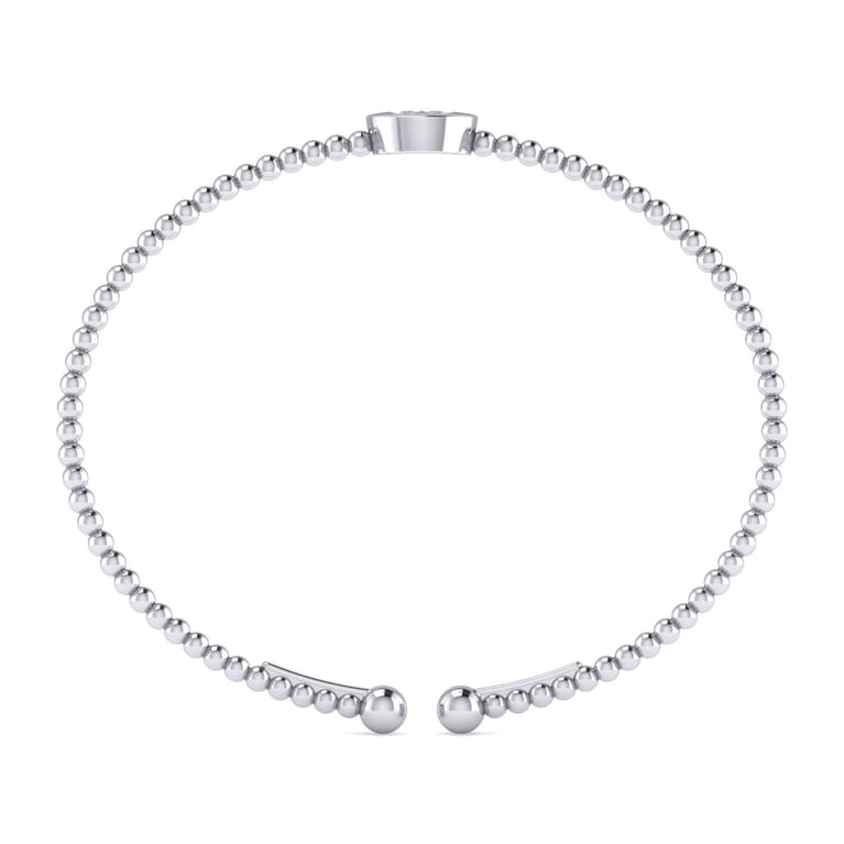 14K White Gold Round W Initial Diamond Bujukan Cuff Bracelet - 0.06 ct - Shot 3
