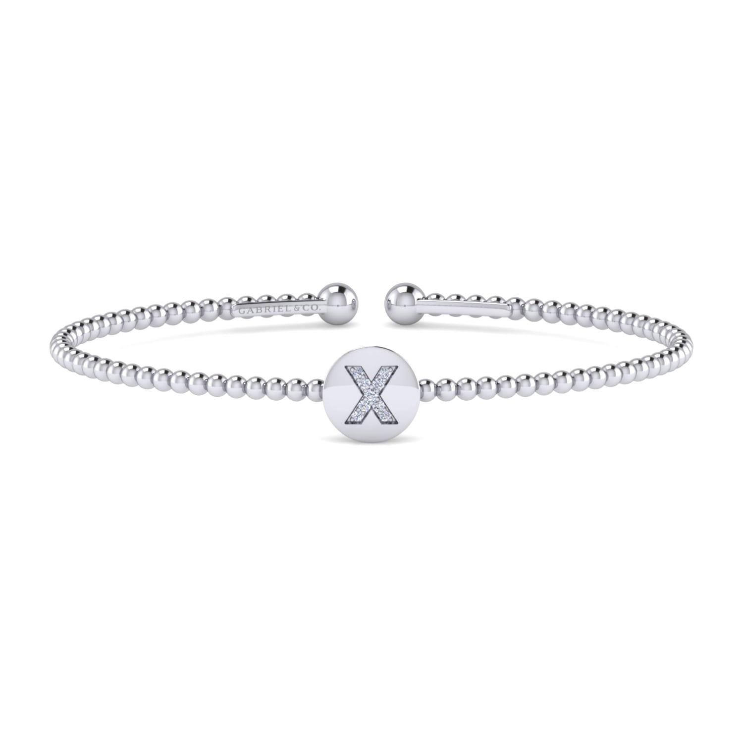 14K White Gold Round X Initial Diamond Bujukan Cuff Bracelet - 0.04 ct - Shot 1