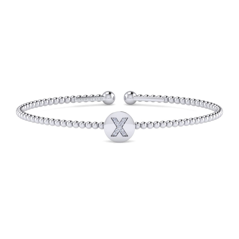 14K White Gold Round X Initial Diamond Bujukan Cuff Bracelet - 0.04 ct - Shot 1