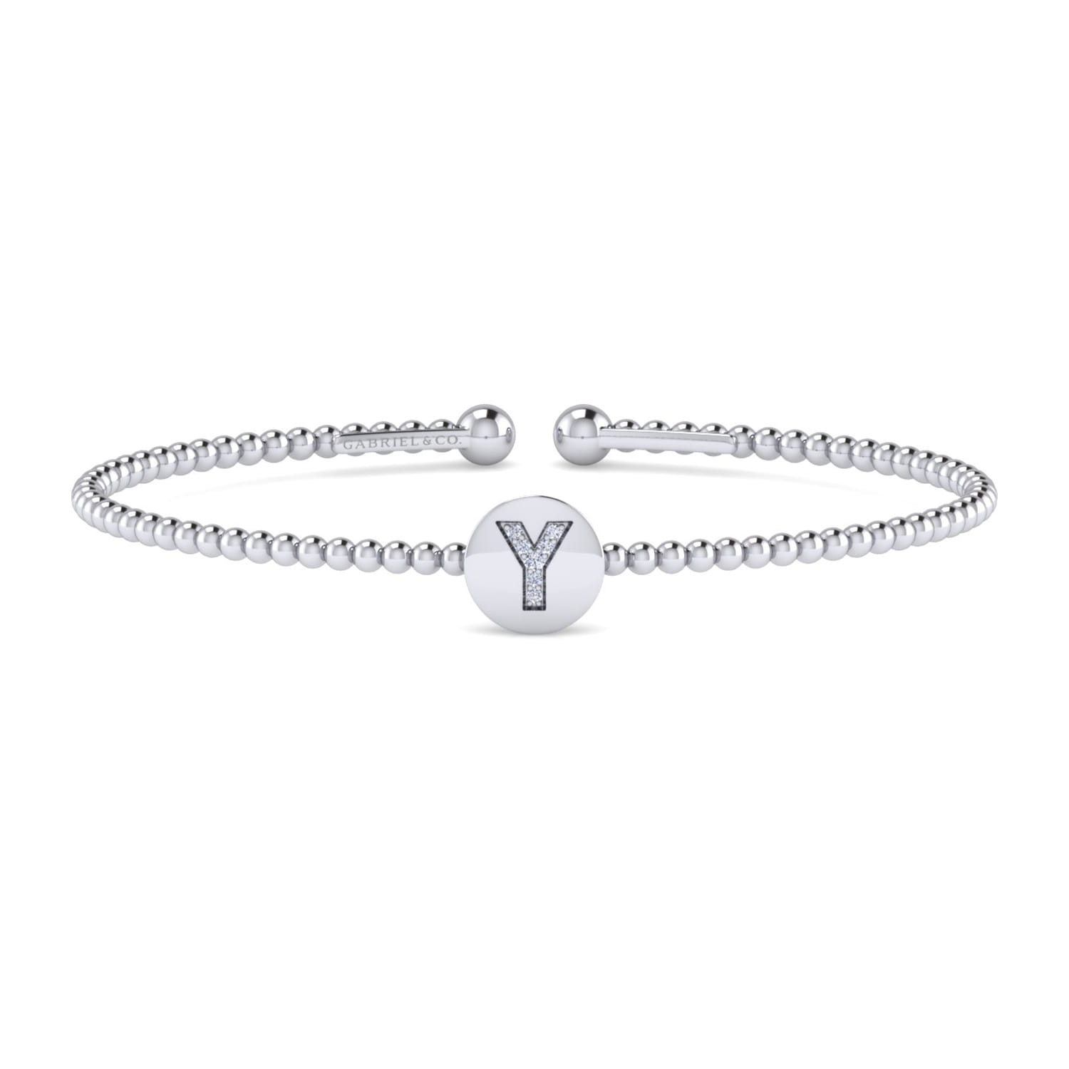 14K White Gold Round Y Initial Diamond Bujukan Cuff Bracelet - 0.03 ct - Shot 1