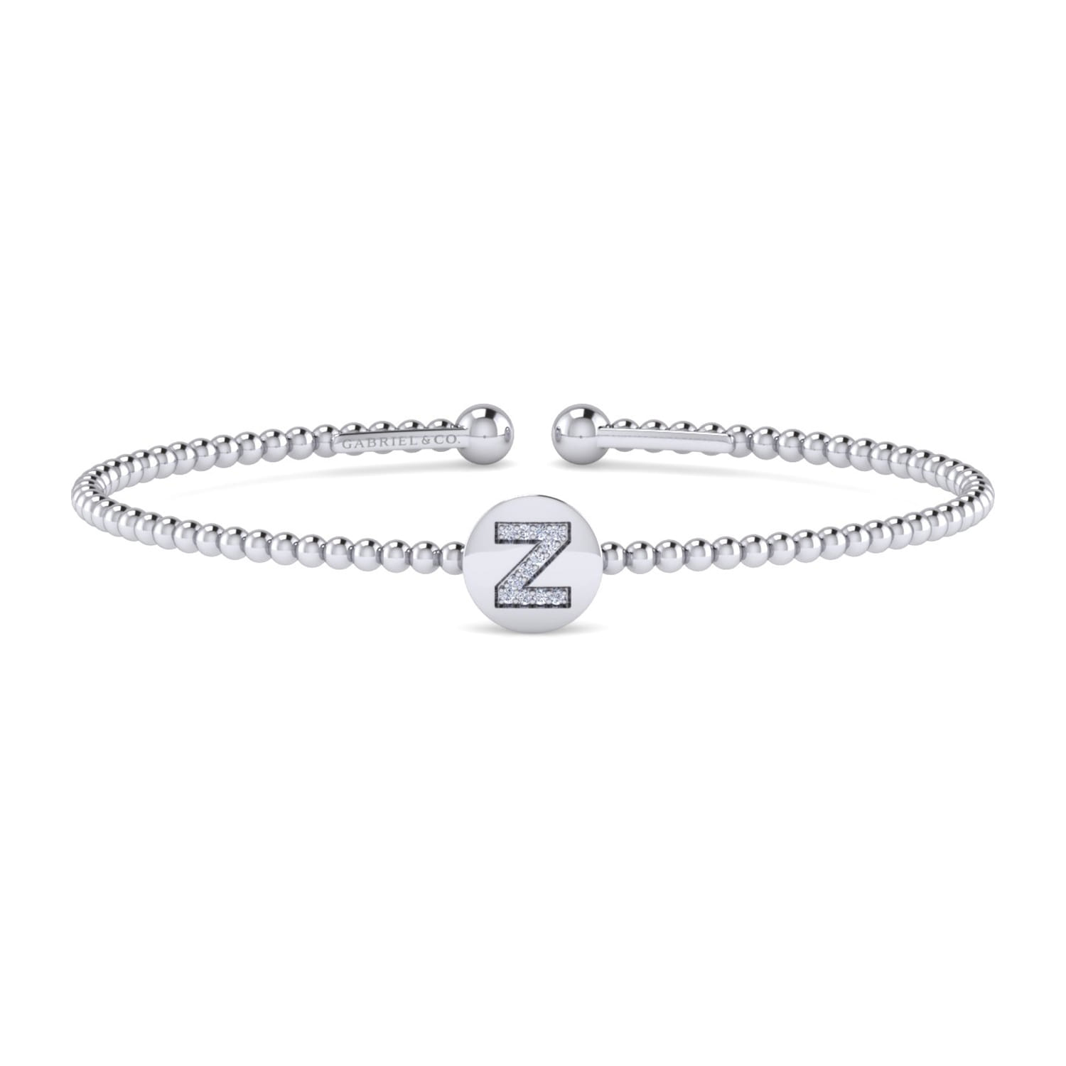14K White Gold Round Z Initial Diamond Bujukan Cuff Bracelet - 0.05 ct - Shot 1