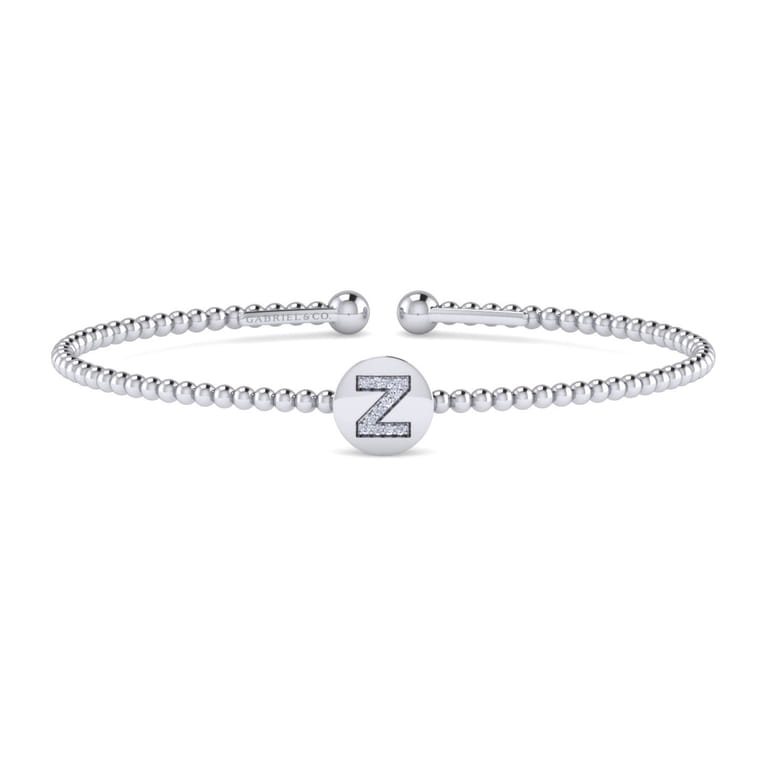 14K White Gold Round Z Initial Diamond Bujukan Cuff Bracelet - 0.05 ct - Shot 1