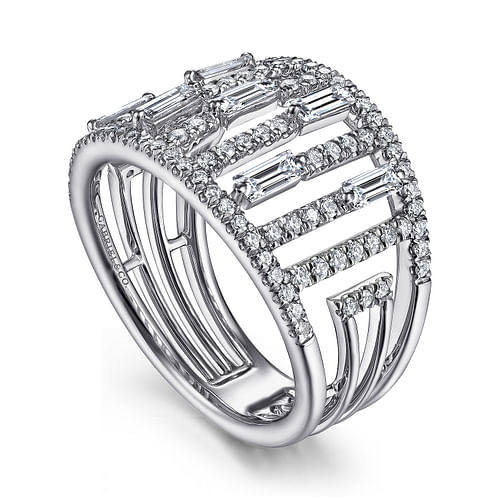 14K White Gold Round and Baguette Diamond Cage Ring - 1 ct - Shot 3