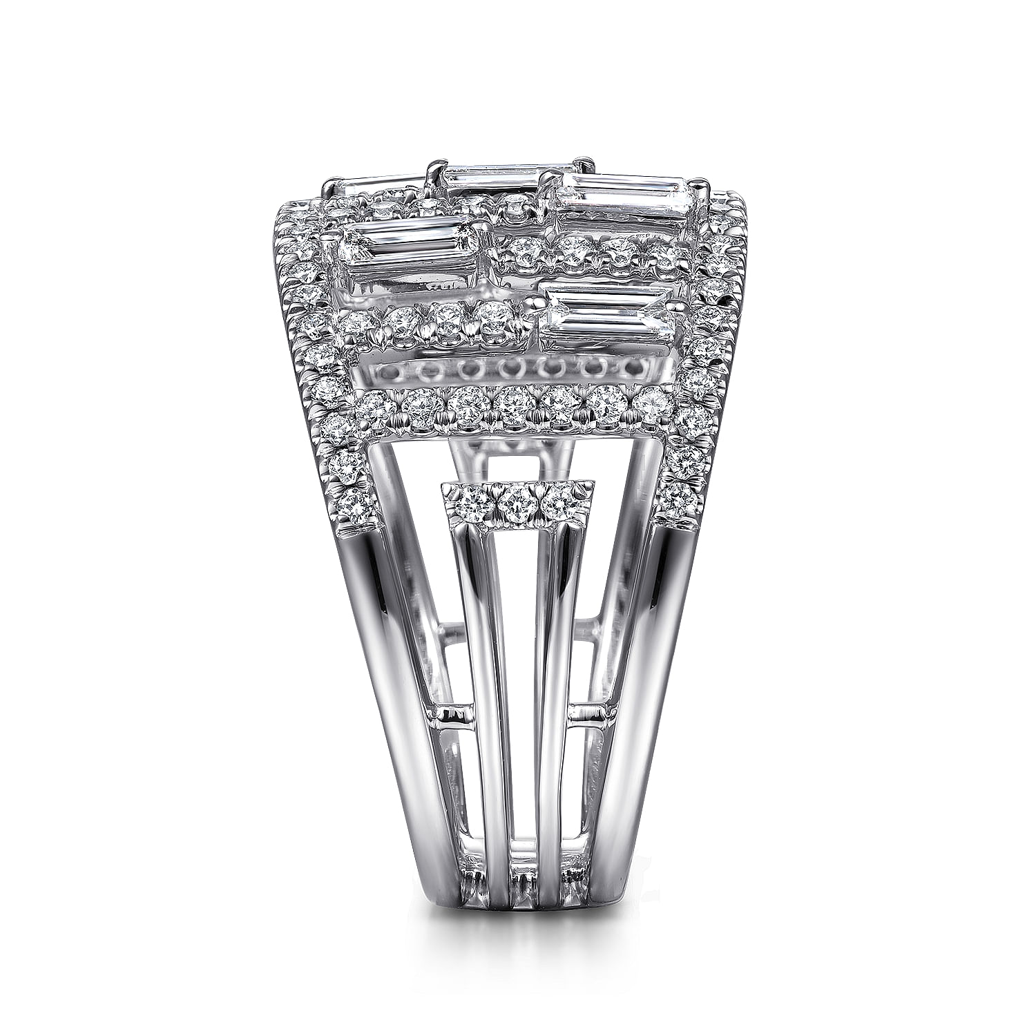 14K White Gold Round and Baguette Diamond Cage Ring - 1 ct - Shot 4