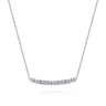 14K White Gold Round and Baguette Diamond Curved Bar Necklace - 0.45 ct