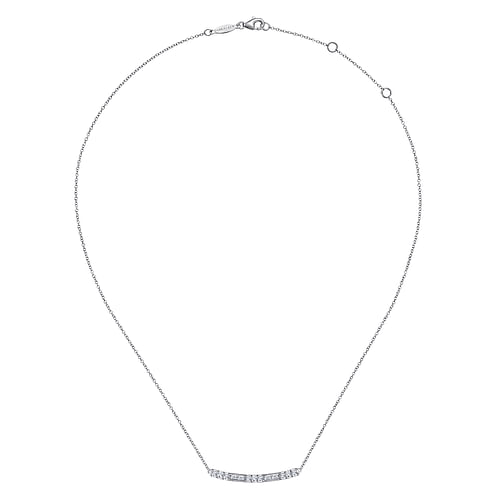 14K White Gold Round and Baguette Diamond Curved Bar Necklace - 0.45 ct - Shot 2