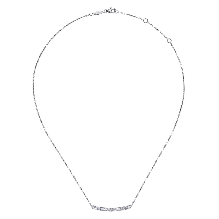 14K White Gold Round and Baguette Diamond Curved Bar Necklace - 0.45 ct - Shot 2