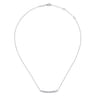 14K White Gold Round and Baguette Diamond Curved Bar Necklace - 0.45 ct