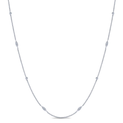 14K White Gold Round and Marquise Station Diamond Necklace