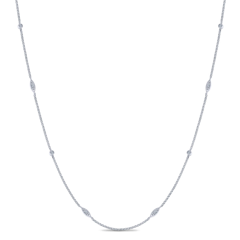 14K White Gold Round and Marquise Station Diamond Necklace - 0.15 ct - Shot 1