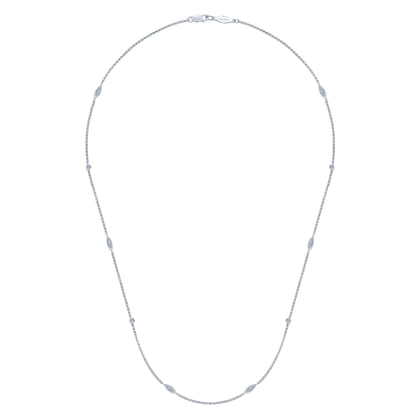 14K White Gold Round and Marquise Station Diamond Necklace