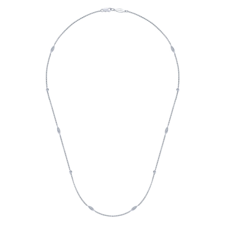 14K White Gold Round and Marquise Station Diamond Necklace - 0.15 ct - Shot 2