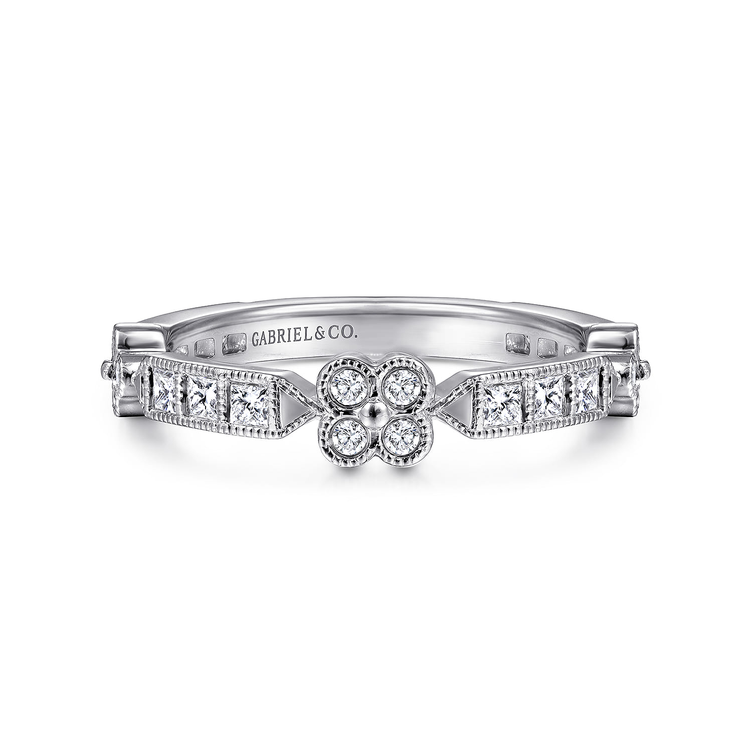 Fancy Wedding Ring in 14k White Gold with Princess Cut Natural Diamond at Gabriel & Co. - Shot 1