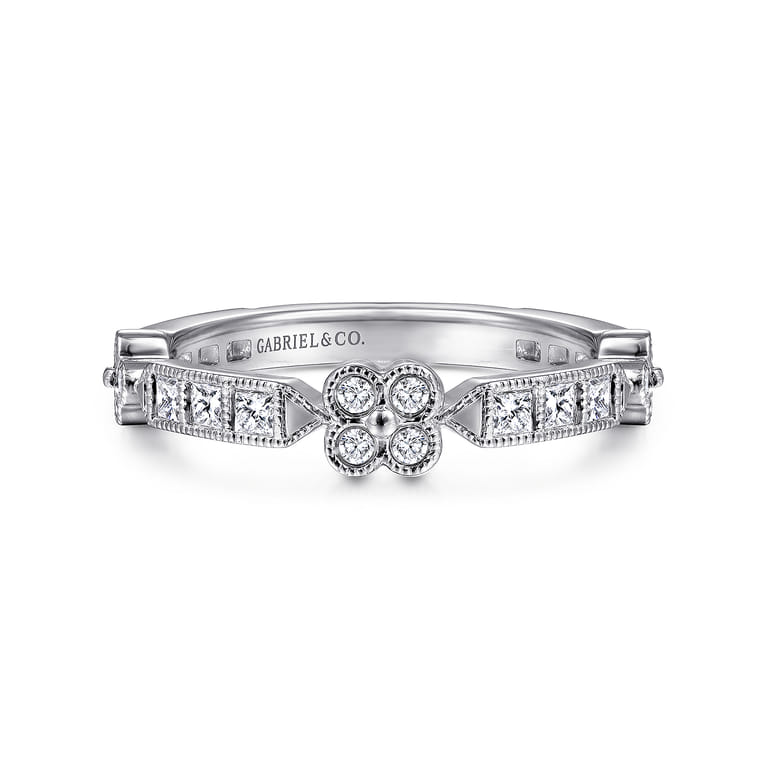 Fancy Wedding Ring in 14k White Gold with Princess Cut Natural Diamond at Gabriel & Co. - Shot 1