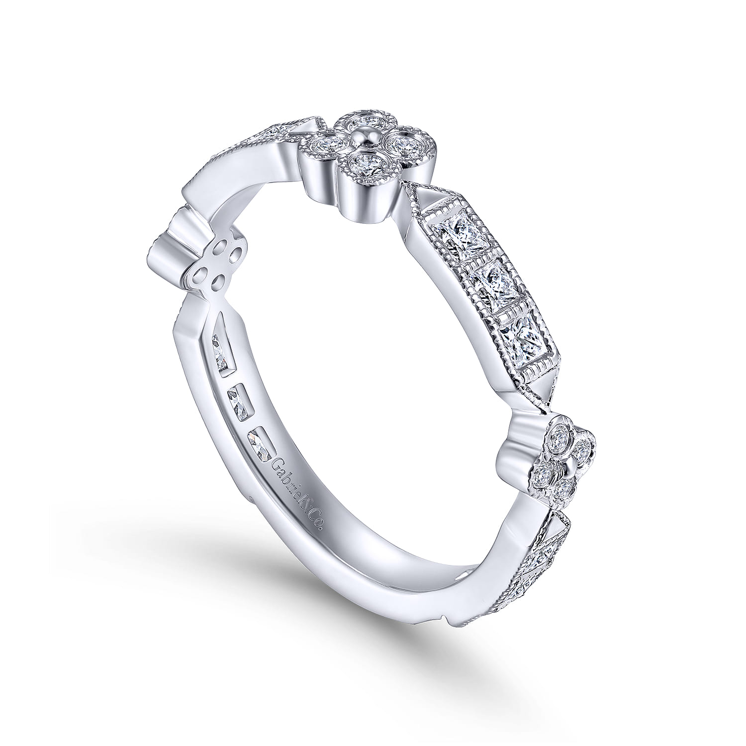 Fancy Wedding Ring in 14k White Gold with Princess Cut Natural Diamond at Gabriel & Co. - Shot 3