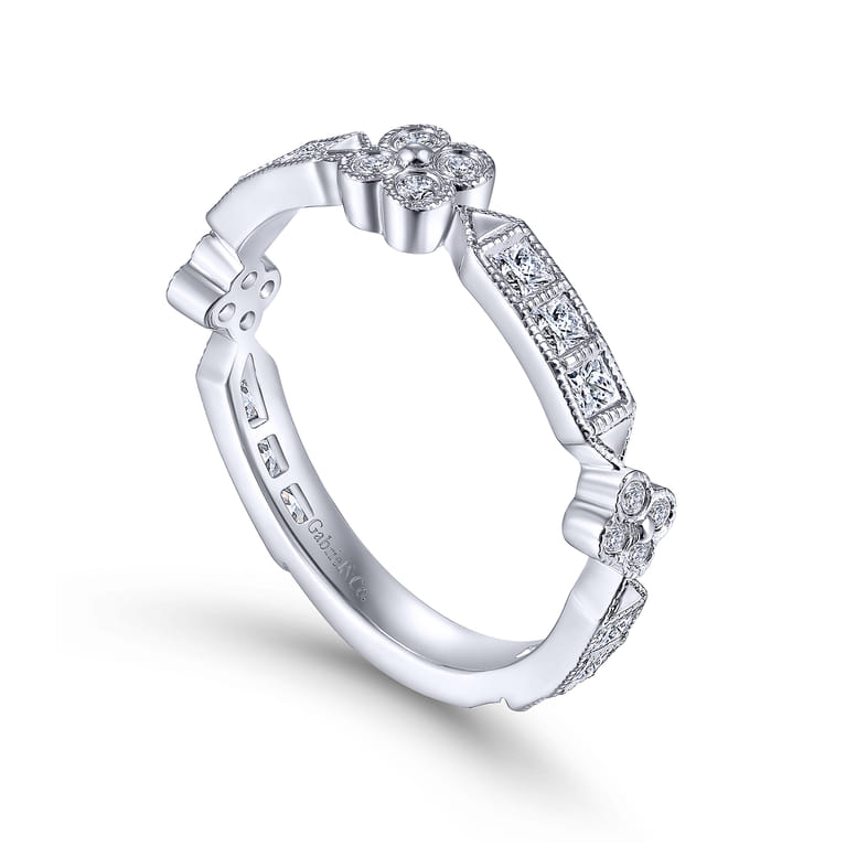 Fancy Wedding Ring in 14k White Gold with Princess Cut Natural Diamond at Gabriel & Co. - Shot 3
