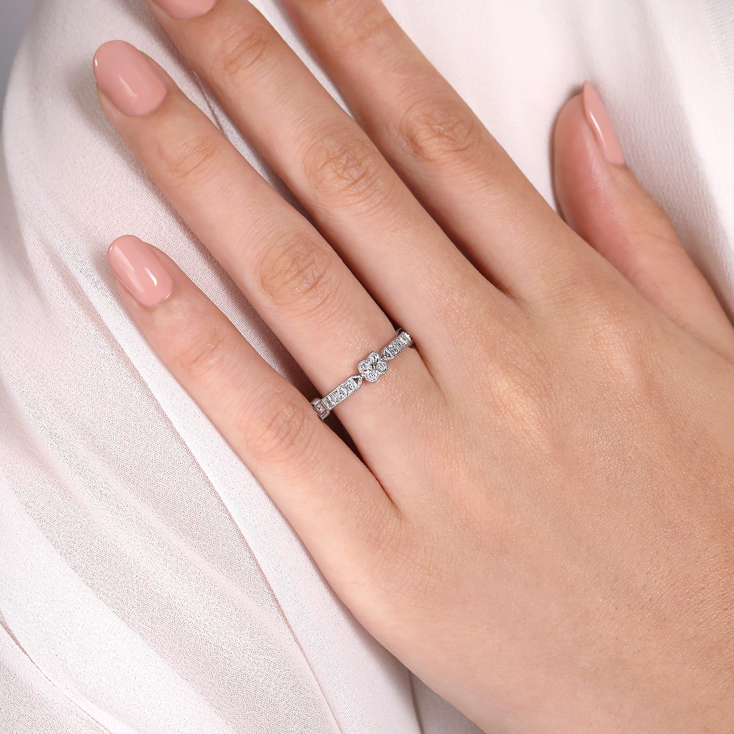 Fancy Wedding Ring in 14k White Gold with Princess Cut Natural Diamond at Gabriel & Co. - Shot 5